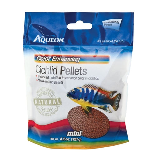 Aqueon Cichlid Color Enhancing Pellet Fish Food Mini 4.5oz Bag