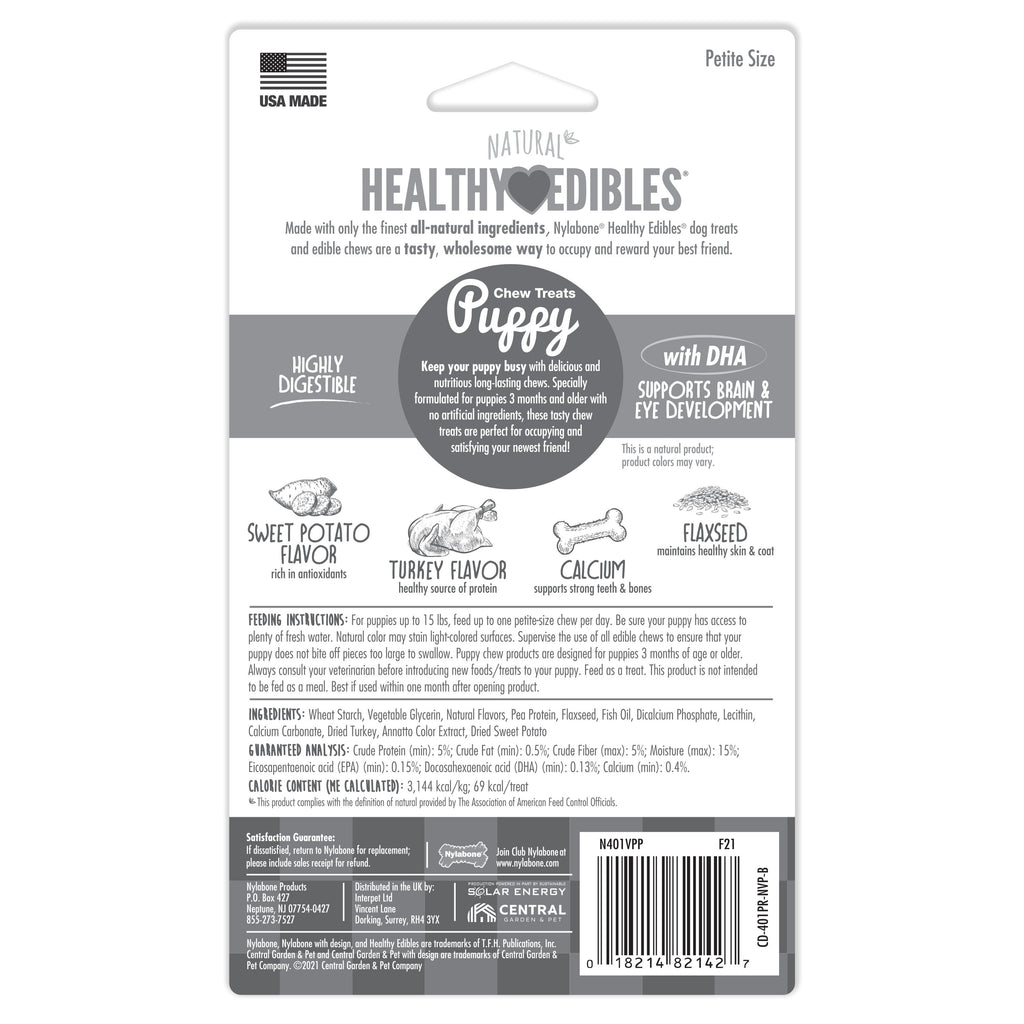 Nylabone Healthy Edibles Puppy Turkey  Sweet Potato Dog Chew Treats Turkey  Sweet Potato, XS/Petite  Up To 15 Lbs. 4 ct