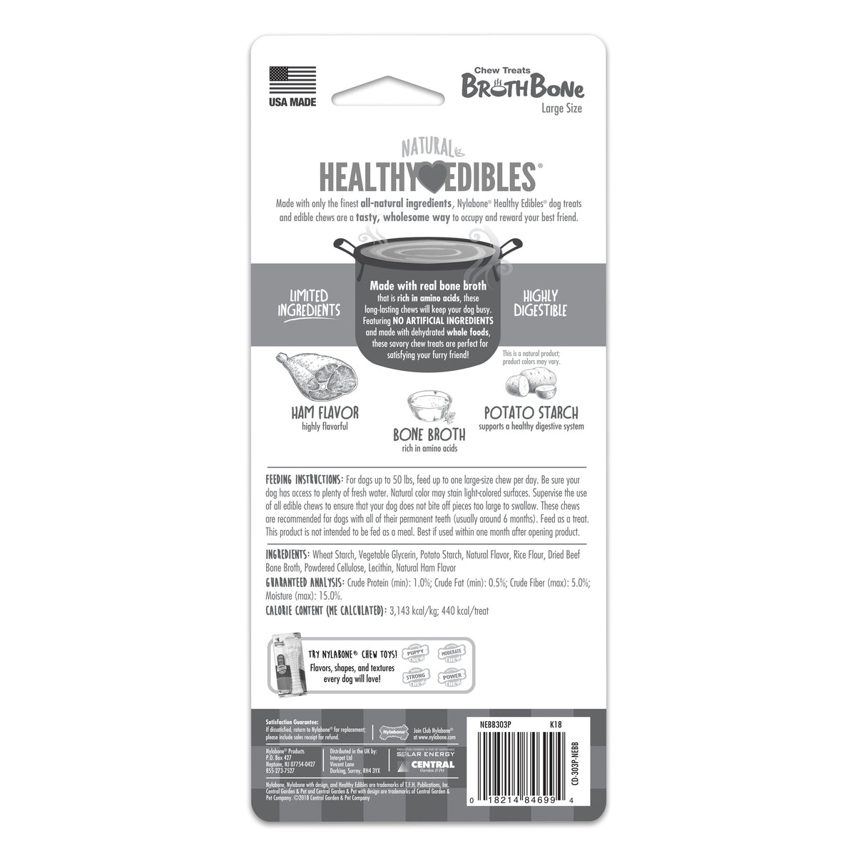 Nylabone Healthy Edibles Broth Bone Natural Dog Treats 1 Count, Giant  Up To 50 lb