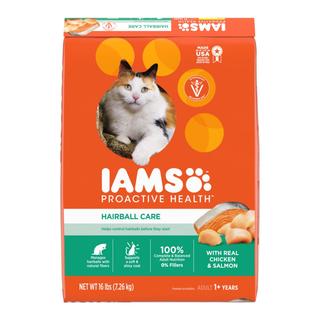 IAMS Proactive Health Hairball Care Adult Dry Cat Food Chicken & Salmon 1ea/16 lb