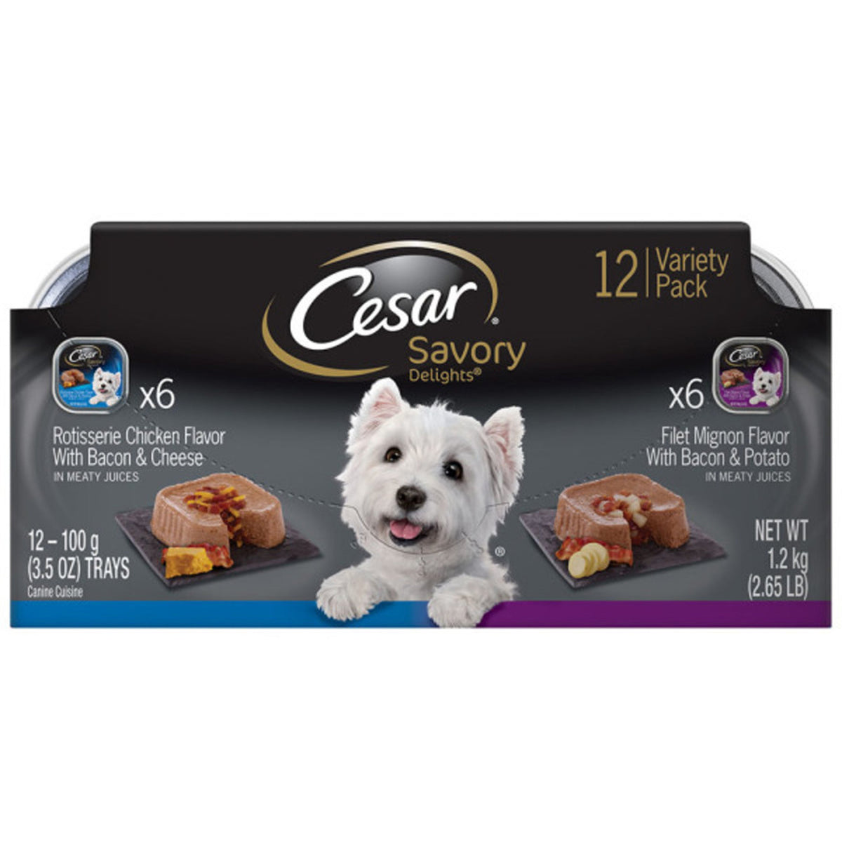 Cesar Loaf & Topper in Sauce Adult Wet Dog Food Variety Pack (Rotisserie Chicken, Filet Mignon) 3.5oz 12pk