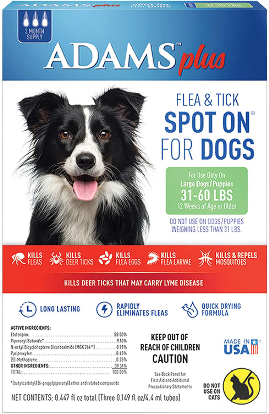 Adams Plus Flea & Tick Spot On for Large Dogs 3 Month