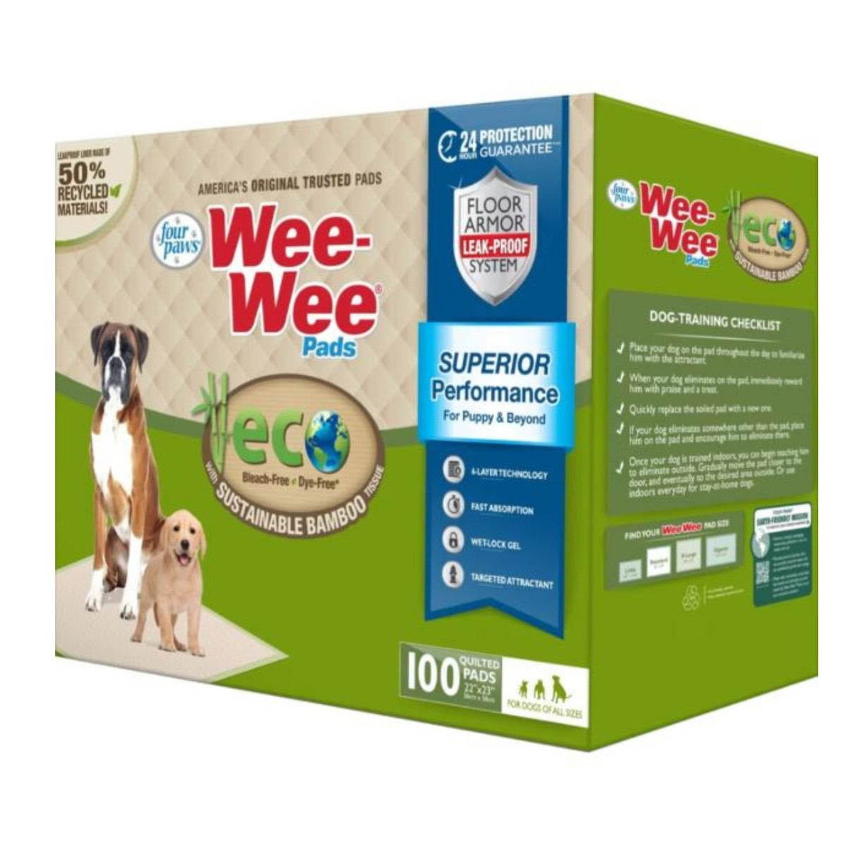 Four Paws  Wee-Wee Eco Pads With Bamboo  22 x 23 - 100 Count