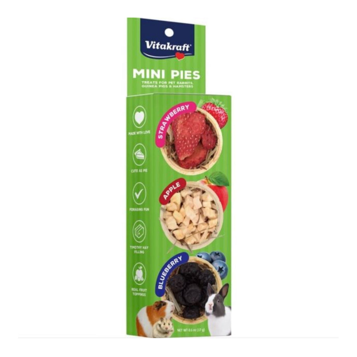 Vitakraft Mini Pie Small Animal Treats Strawberry/Apple/Blueberry 0.6oz.