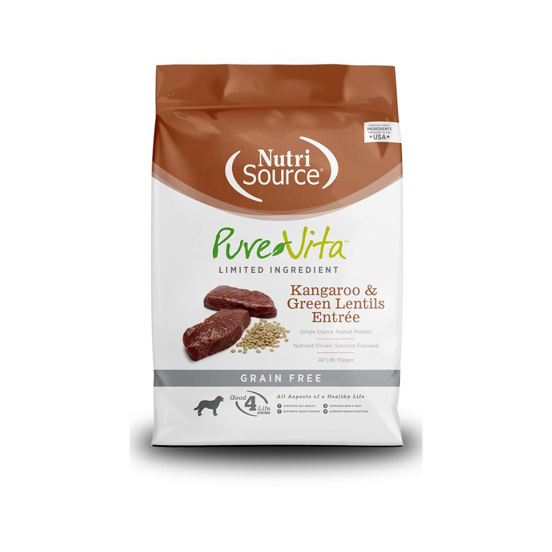 NutriSource PureVita LID Grain Free Dry Dog Food Kangaroo & Green Lentils Entrée 25lb