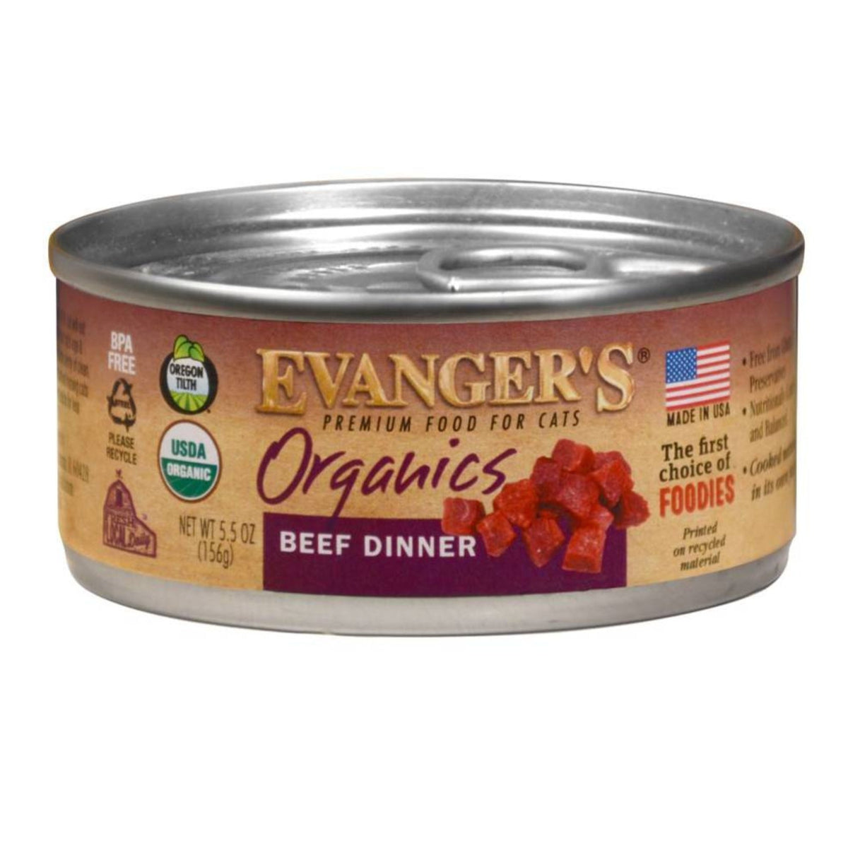 Evanger's Organics Wet Cat Food Beef 5.5oz (Case of 24)