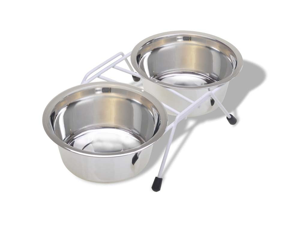 Van Ness Stainless Steel Double Dog Bowl in wire rack 32oz
