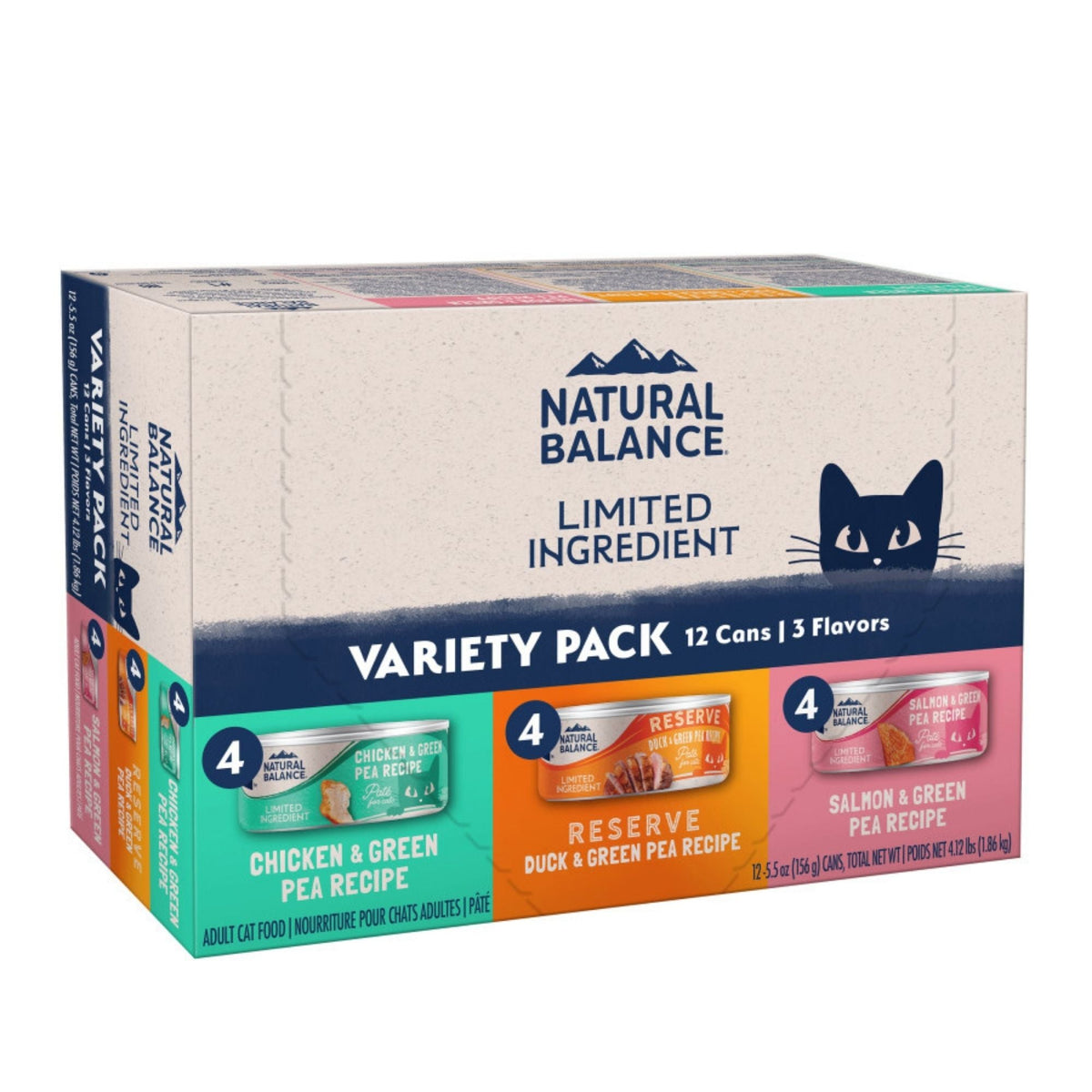 Natural Balance Pet Foods Limited Ingredient Pate Canned Cat Food Variety Pack (Chicken, Reserve Duck, Salmon) 3oz.(Case of 12)