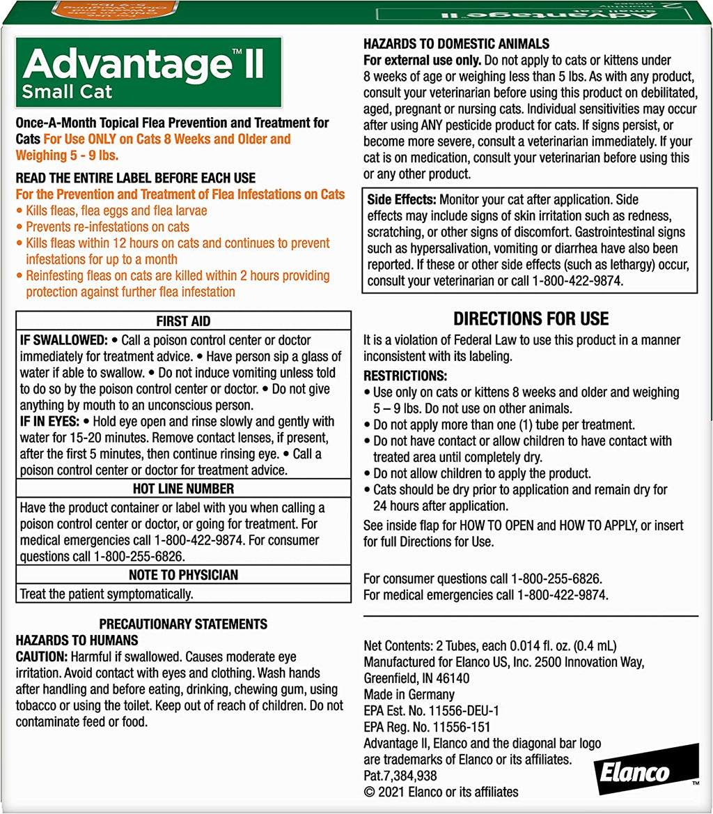 Advantage II Flea Protection Small Cat 5-9lbs 2pk