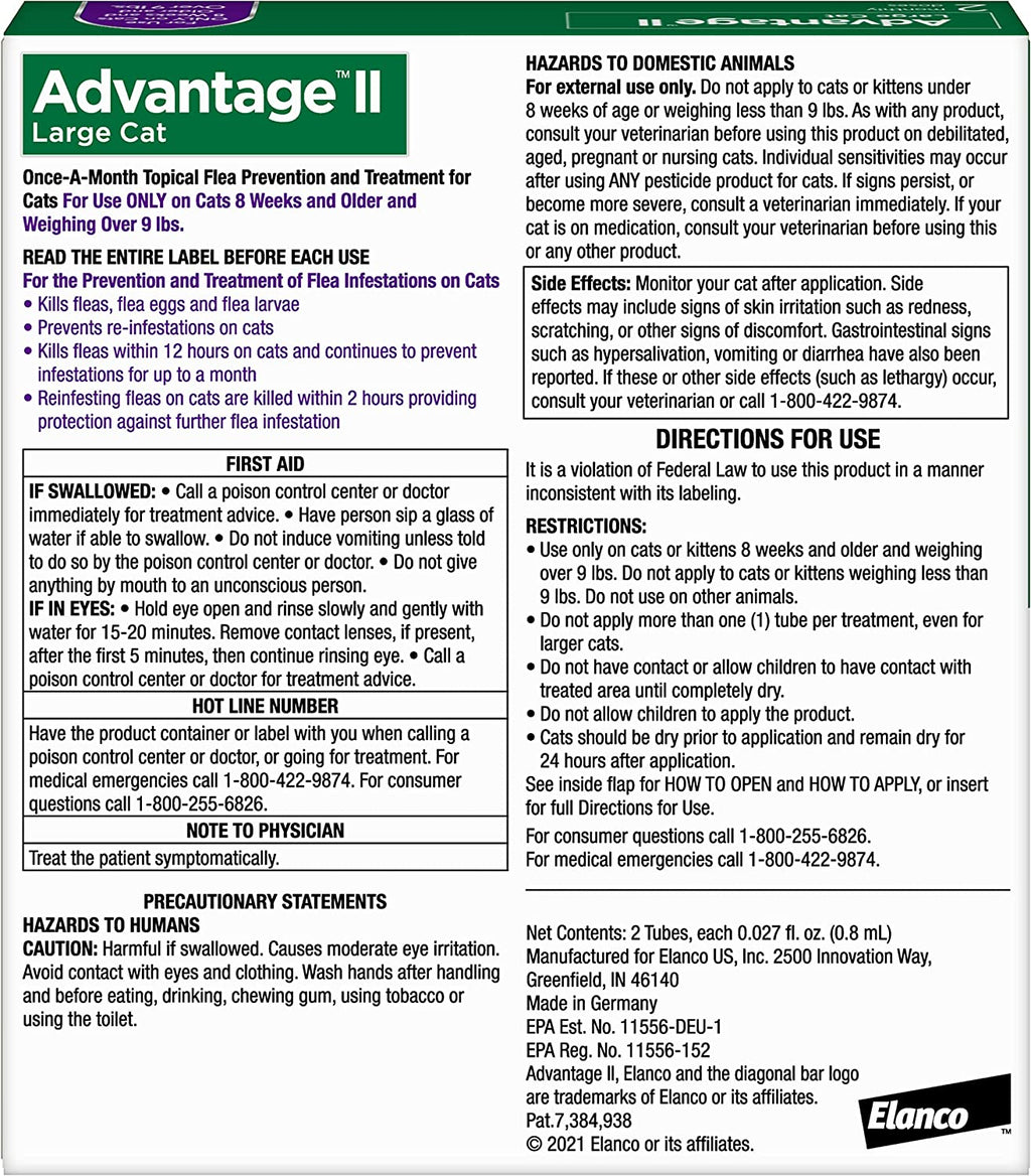 Advantage II Flea Protection Large Cat Over 9lbs 2pk