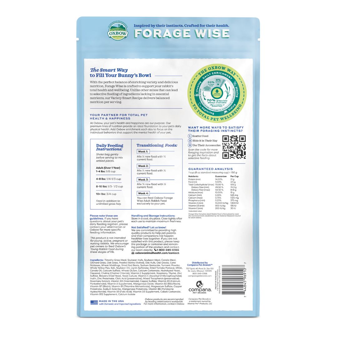 Oxbow Forage Wise Adult Rabbit Food 4lb