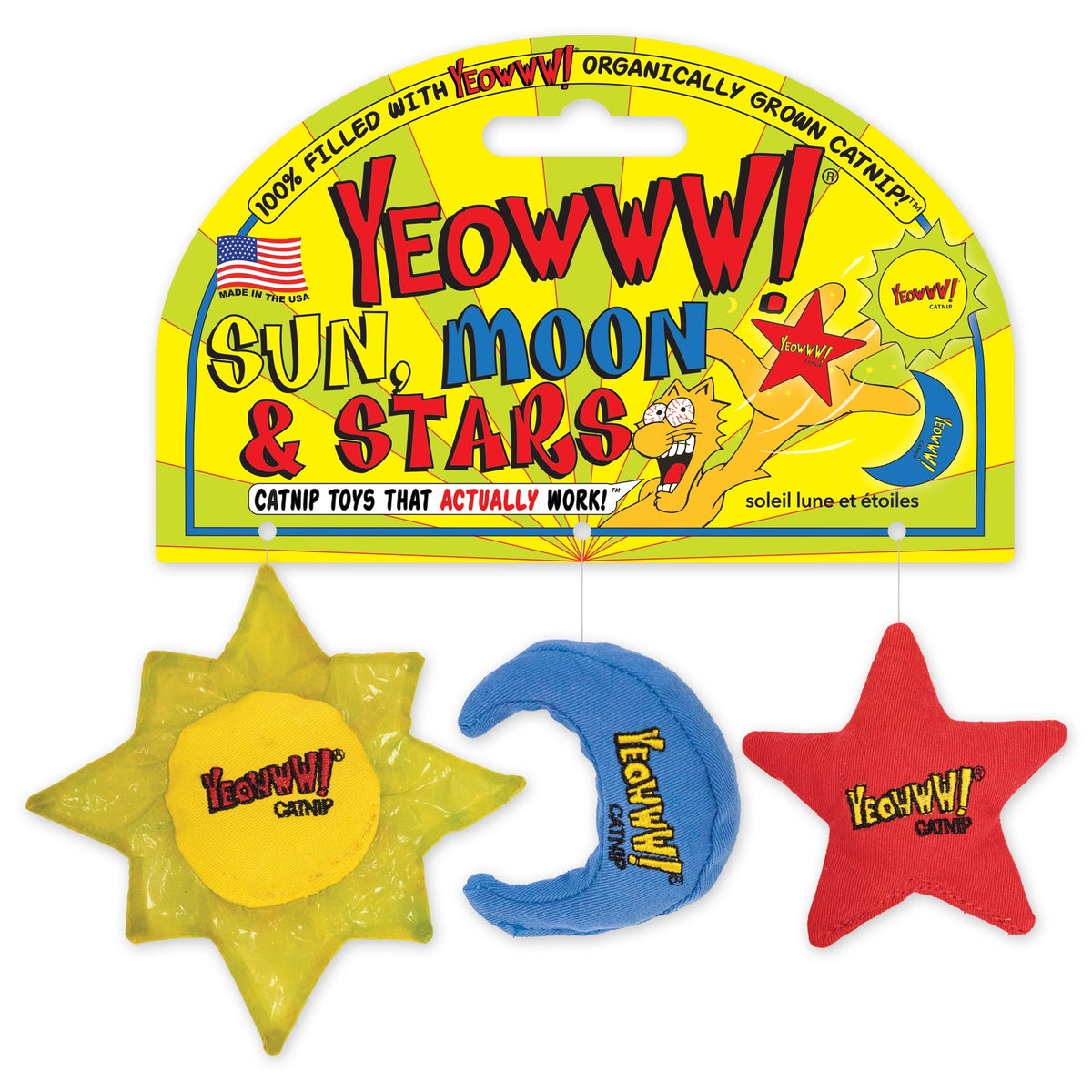 Duckyworld Yeowww! Catnip Toy - Sun; Moon and Stars!
