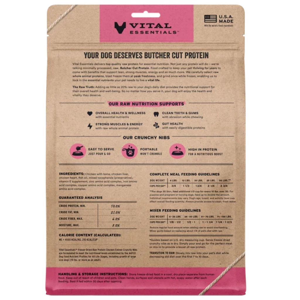 Vital Essentials Dog Freeze-Dried Raw Grain Free Chicken Entree Nibs 14oz.