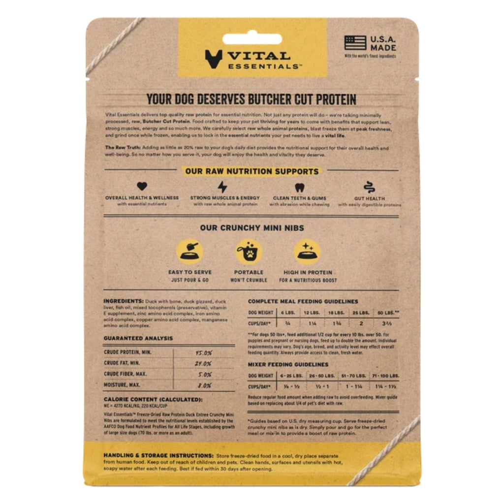Vital Essentials Dog Freeze-Dried Mini Nibs Duck 14oz.