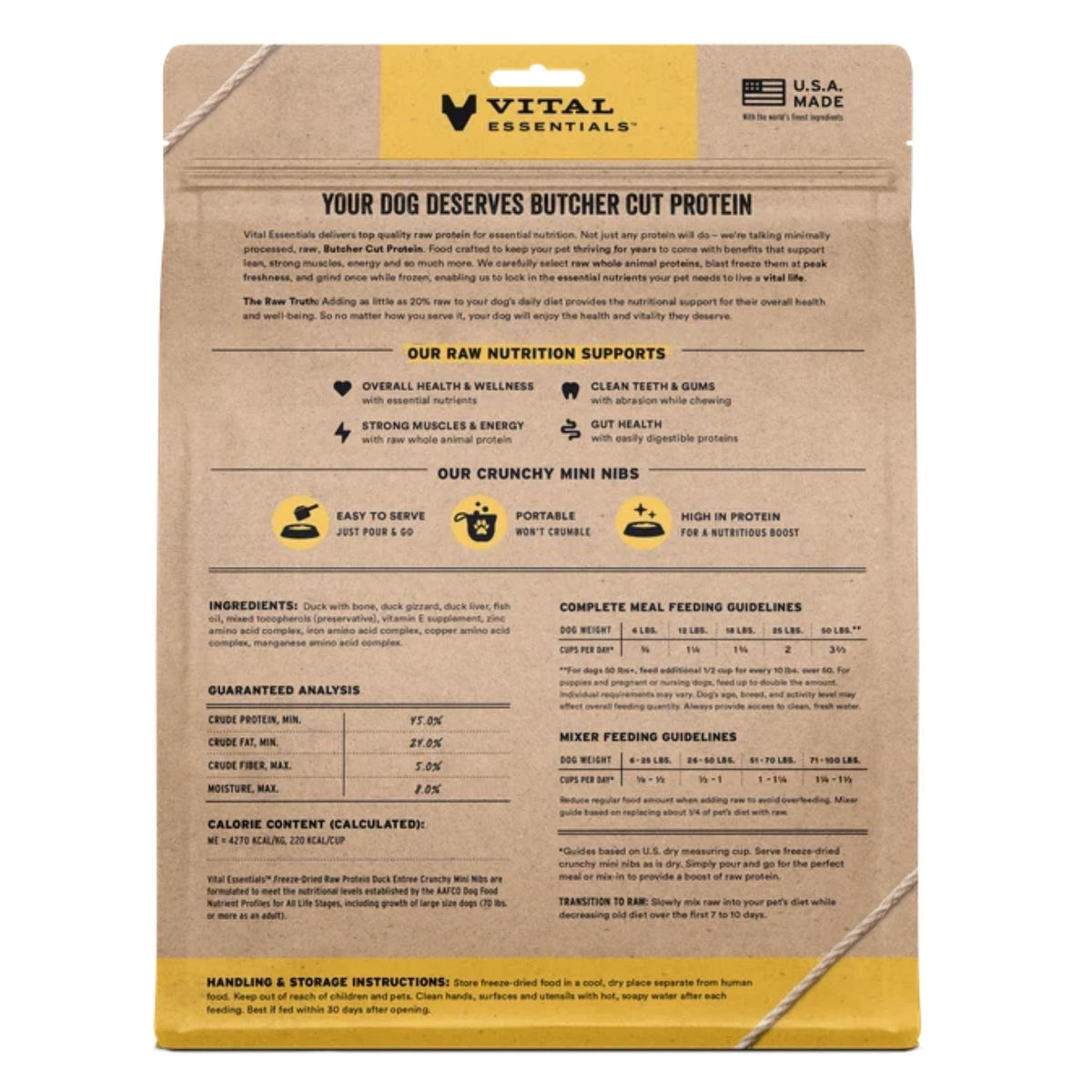 Vital Essentials Dog Freeze-Dried Raw Grain Free Duck Entree Mini Nibs 25oz.