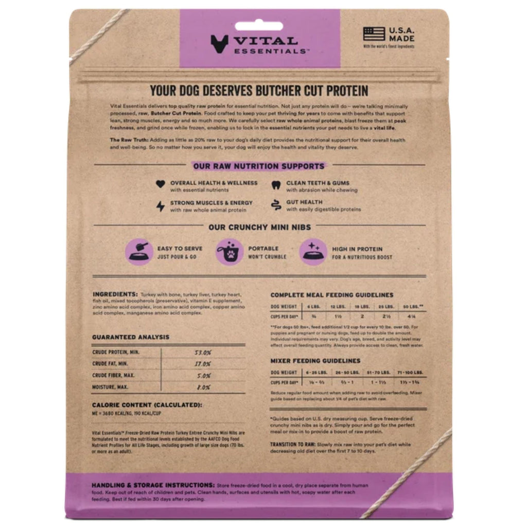 Vital Essentials Dog Freeze-Dried Raw Grain Free Turkey Entree Mini Nibs 5.5oz.