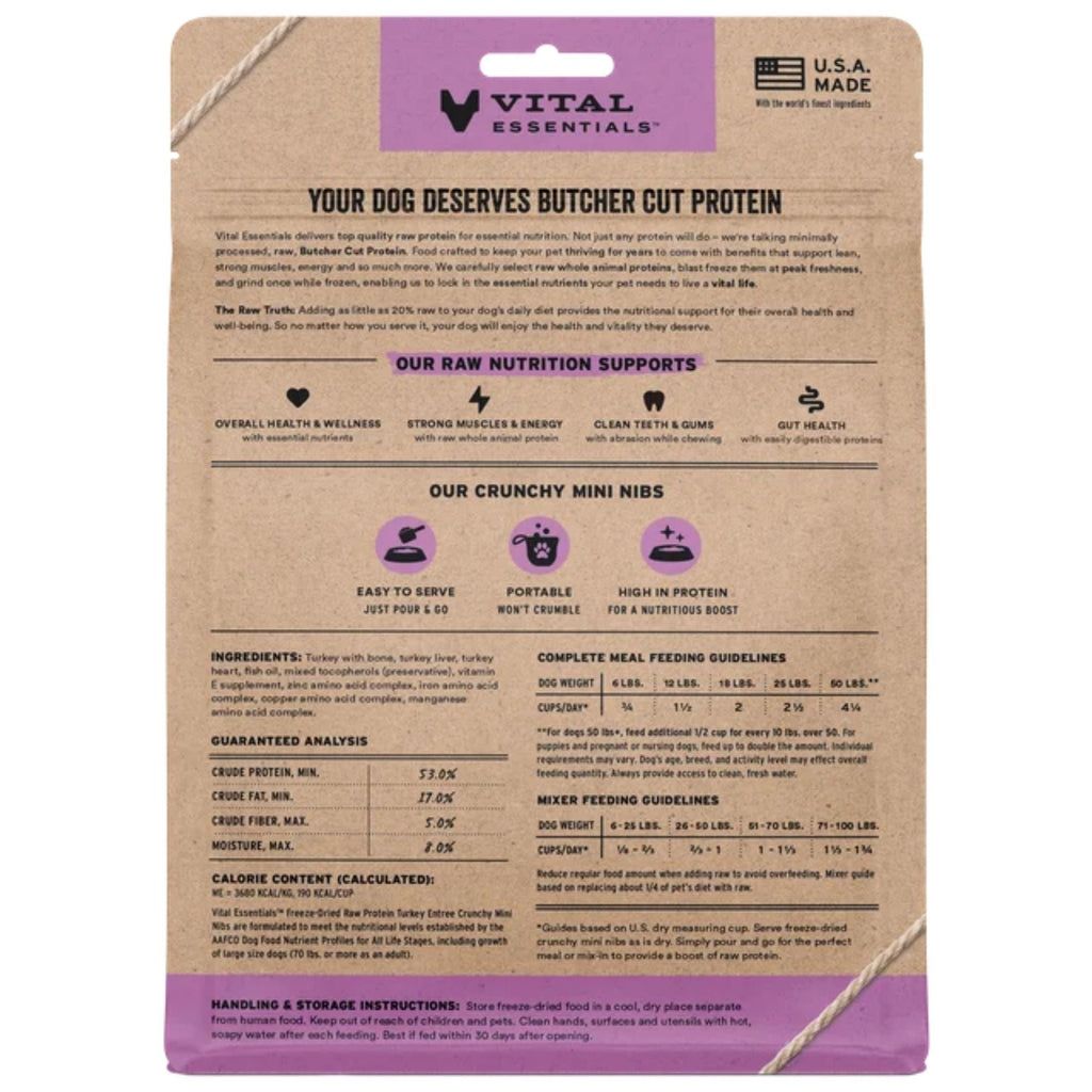 Vital Essentials Dog Freeze-Dried Raw Grain Free Turkey Entree Mini Nibs 25oz.