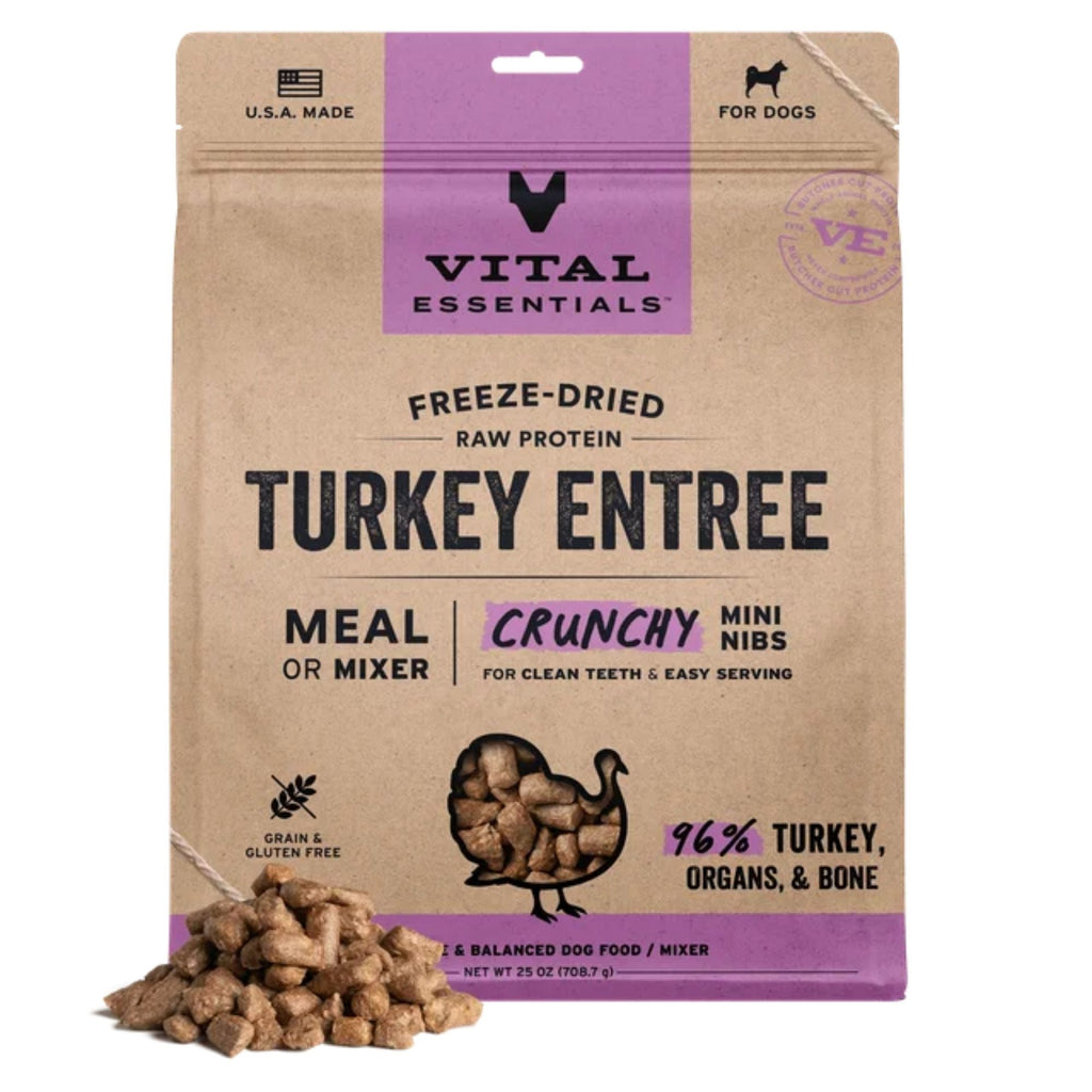 Vital Essentials Dog Freeze-Dried Raw Grain Free Turkey Entree Mini Nibs 25oz.