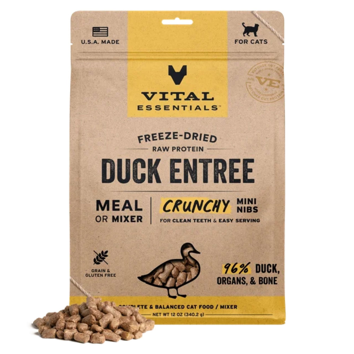 Vital Essentials Cat Freeze Dried Mini Nibs Duck 12oz.