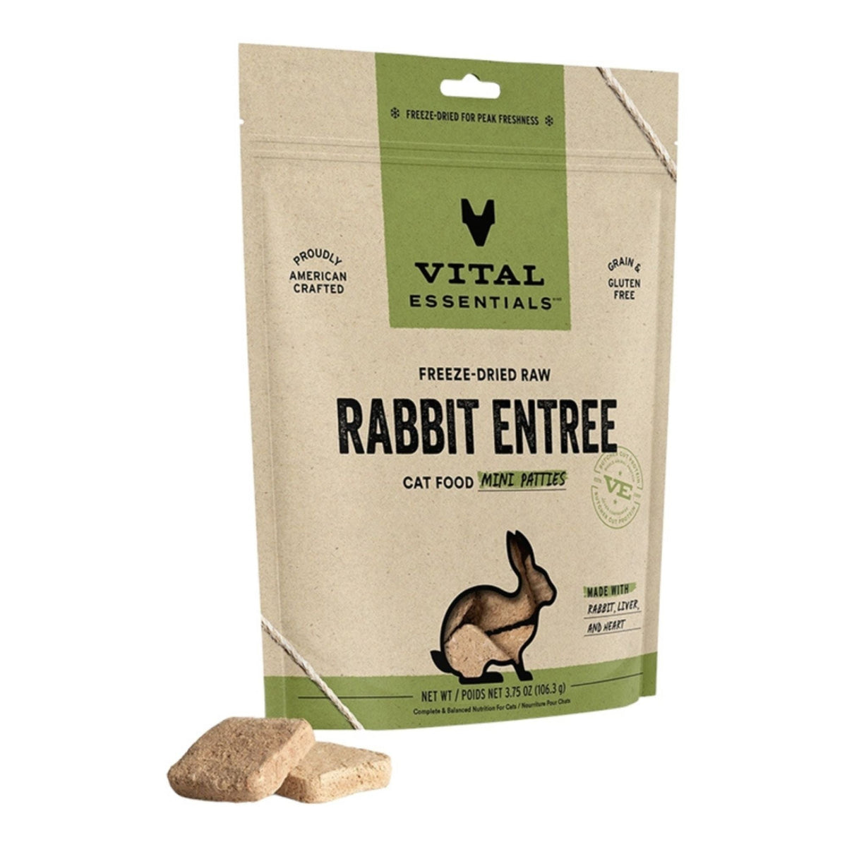 Vital Essentials Cat Freeze Dried Mini Patties Rabbit 3.75oz.