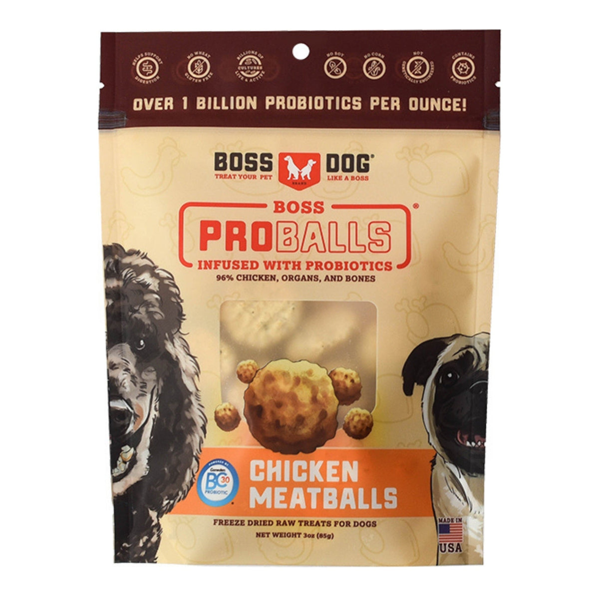 Boss Dog Treat Freeze-dried Raw Meatball Pouch Chicken 3oz. (Pack of 3)