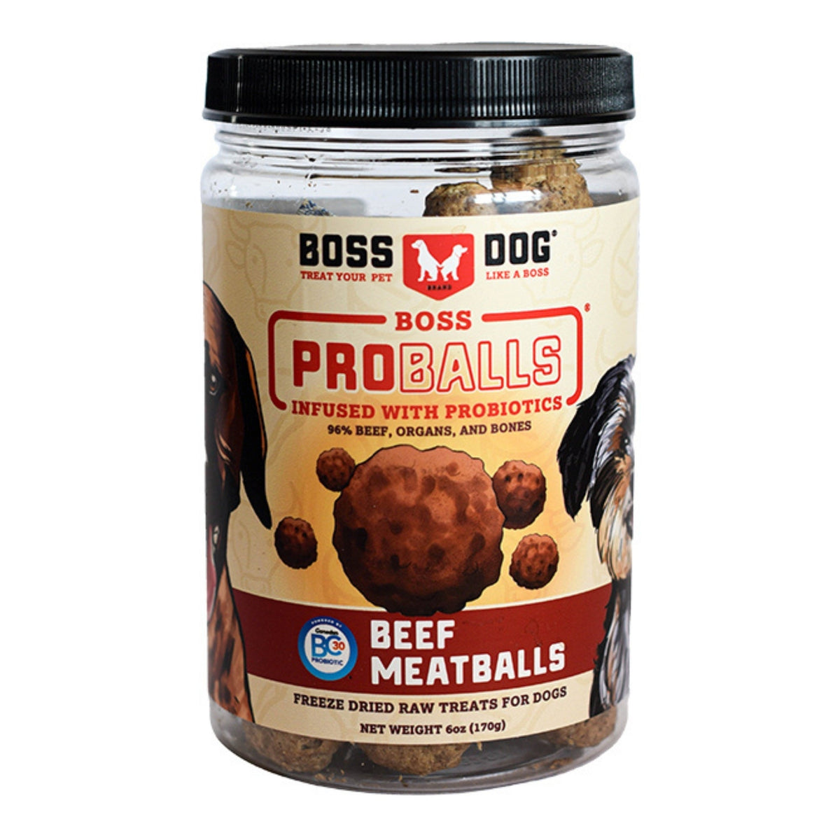 Boss Dog Treat Freeze-dried Raw Meatball Jar Beef 6oz. (Pack of 3)