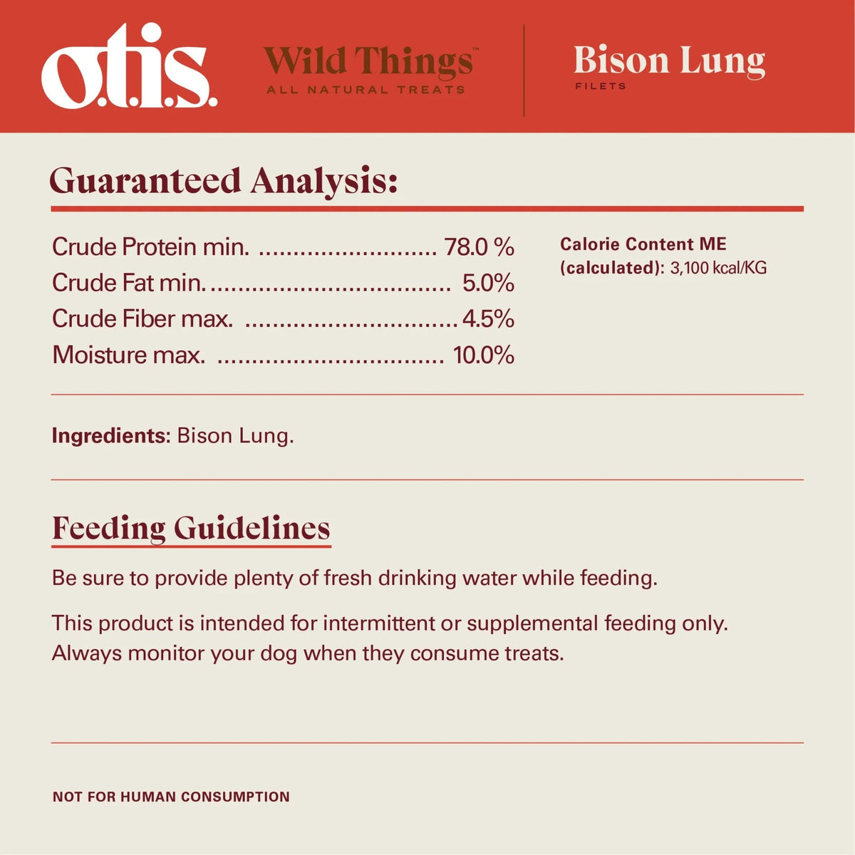 Otis Dog Wild Things Grain Free Bison Lung Filets 4oz.