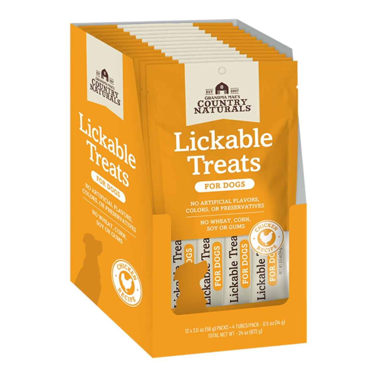 Grandma Mae's Country Naturals Dog Lickable Treats Chicken 4 Count - 12 Pack