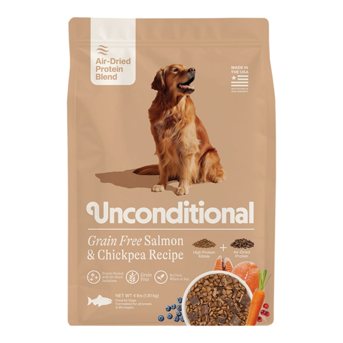 Unconditional Dog Air - Dried Grain Free Protein Blend Salmon & Chickpea 4lbs.