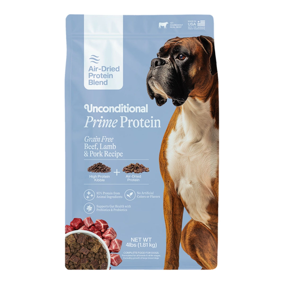 Unconditional Dog Prime Protein Air - Dried Grain Free Protein Blend Beef 4lbs.