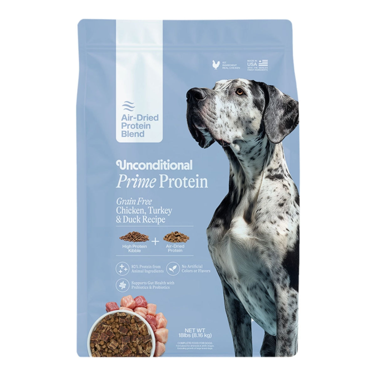 Unconditional Dog Prime Protein Air - Dried Grain Free Protein Blend Chicken 18lbs.