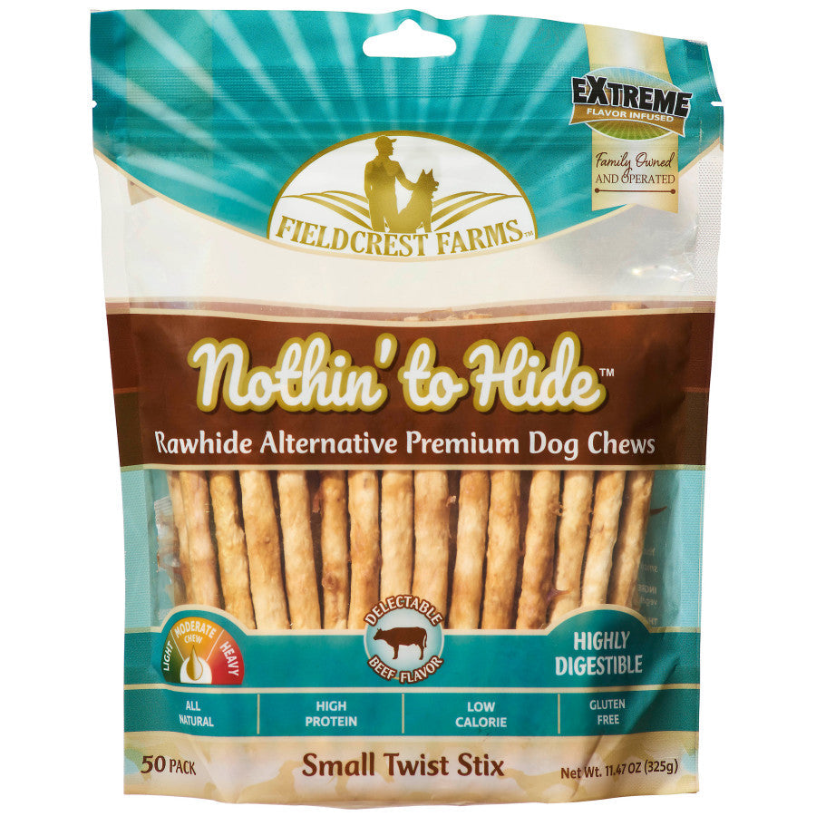 Fieldcrest Farms Nothin To Hide Twist Stix Dog Treat Beef 50pk